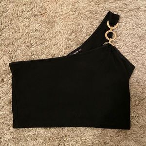 Black crop with gold shoulder detail